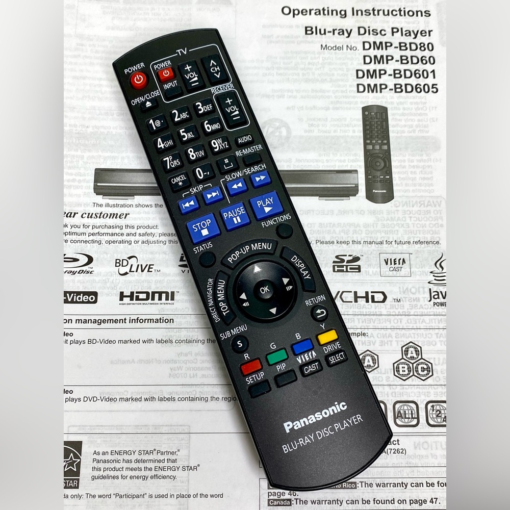 Panasonic DMP-BD55 Black Blu-ray DVD CD Player Original Remote Manual - Picture 4 of 16